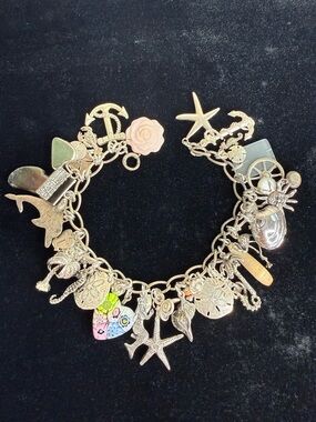 Vintage Sterling 925 Silver Beach Ocean Travel Dolphin Vacation Charm Bracelet